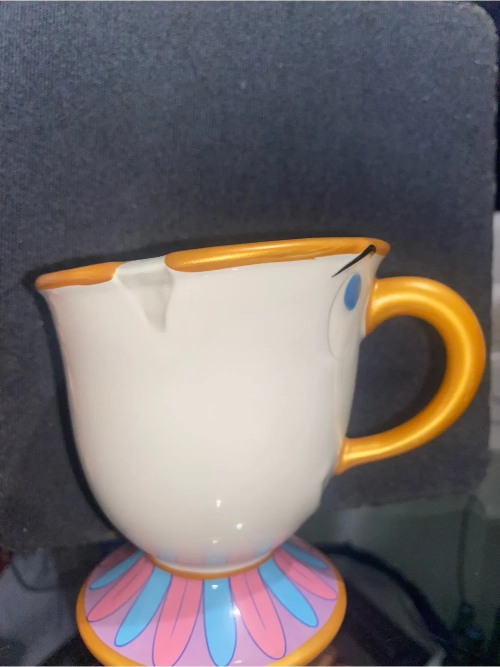 Disney White Ceramic Character Vase with Gold Handle and Multicolor Base